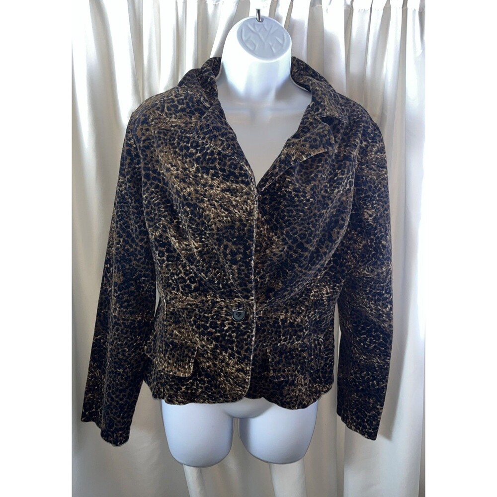No Boundaries Juniors Leopard Blazer Size L Y2K Mob Wife Stretch Corduroy